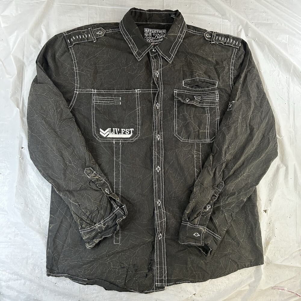 Affliction Black Premium Shirt Mens 2XL Button-Up Black Live Fast Long Sleeve